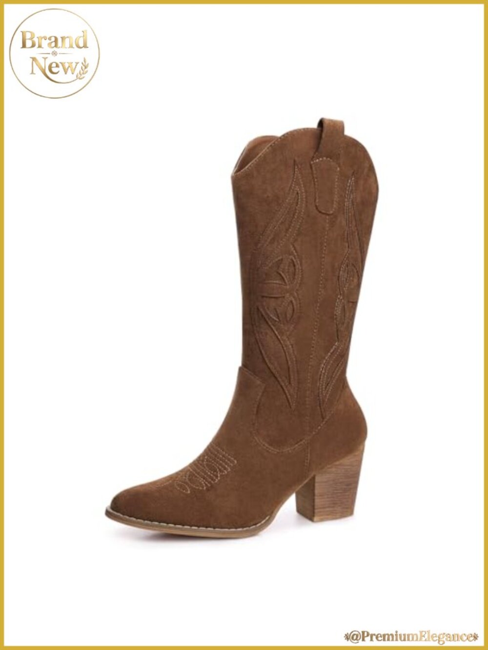 Suede Mid Calf Cowboy Boots Pointed Toe Western Embroidered Country